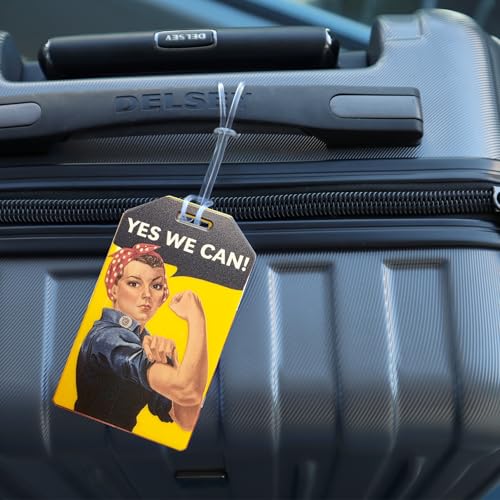 Image of 2 Pack - Rosie the Riveter inchYes We Can inch Luggage Tags with Plastic Loop & Contact Display - Iconic Travel ID Tag for Suitcases, Bags & Backpacks - Patriotic Feminist Empowerment Design Travel Accessory