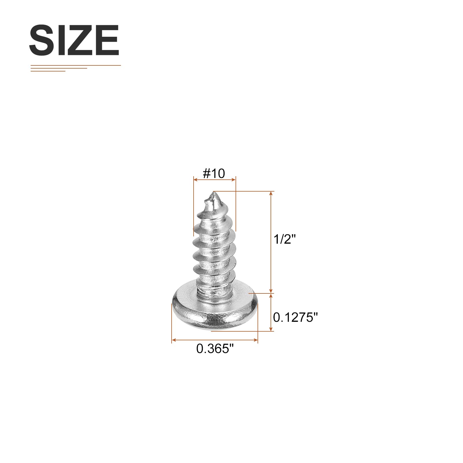 DTGN #10x1/2" Silver Screws - 50Pack - 304 Stainless Steel Pan Head Phillips Screw - Image 2