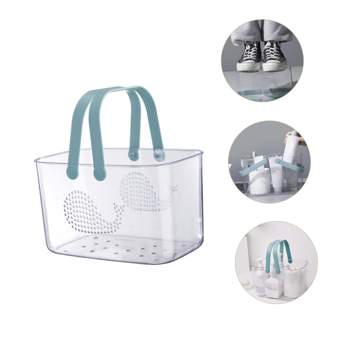 GLEAVI Cesta Asa Ducha de Plástico con Transparente Portátil | Organizador para Gel y Juguetes, Estable sobre Superficie Plana, para Cocina y Dormitorio, Gran Capacidad
