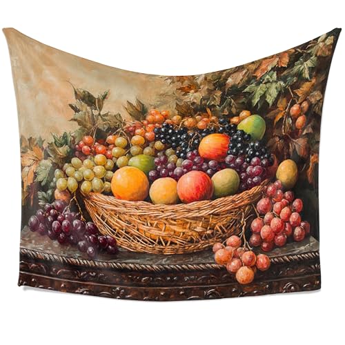 Vintage Fruit Basket Tapestry Classic Still Life Wall Hanging Rustic