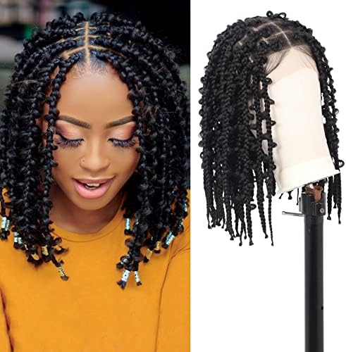 Lexqui 14" Short Knotless Box Braided Wigs for Women Butterfly Bob Braided Wigs Full Double Lace Braid Wigs with Baby Hair Natural Lightweight Synthetic Lace Front Cornrow Braided Wig