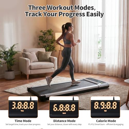 Image of NEWBULIG Under Desk Walking Pad Treadmill, Portable Compact Electric Treadmill with Remote Control, Quiet Fitness Equipment & LED Display for Home & Office, Black&Sliver