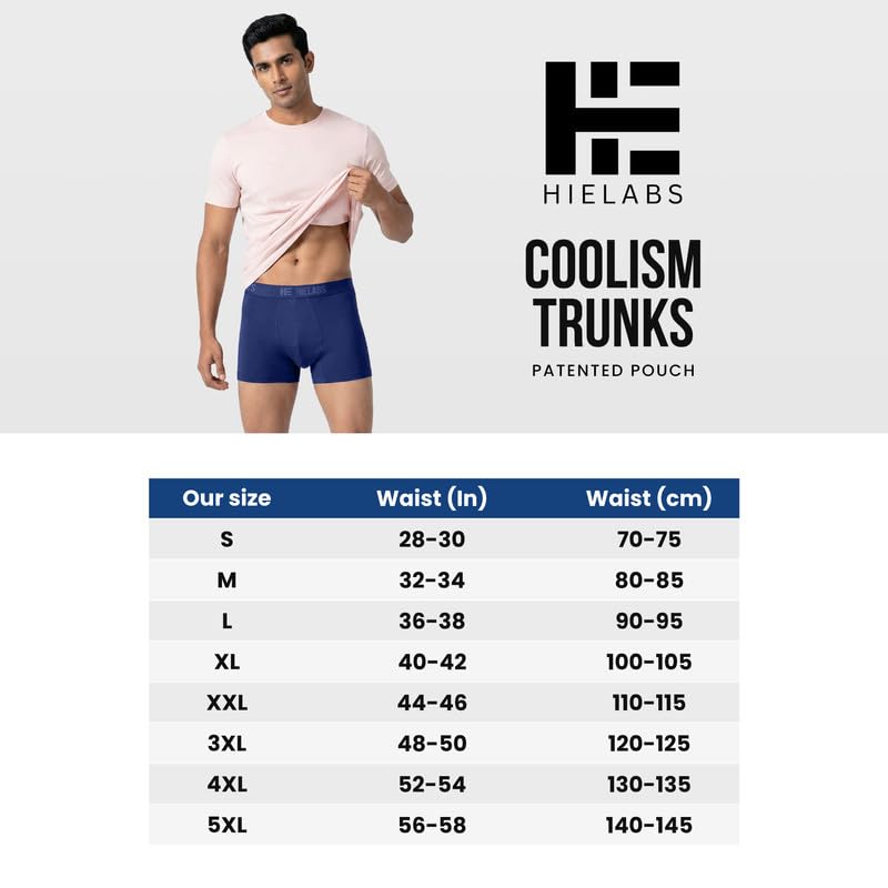 Image of HIELABS Micromodal Pouch Underwear for Men | Regular Fit Trunk | Ultra Soft & Breathable | Anti Odour | Ultrasoft Waistband | Men AllDayFit | Pack of 1 | Sizes S, M, L, XL, 2XL,3XL,4XL,5XL
