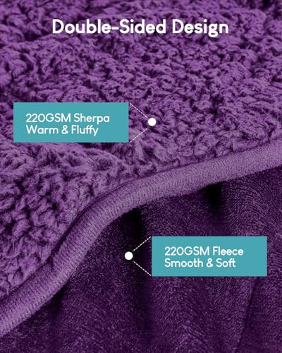 Cottonblue Weighted Blanket 15 lbs Queen Size, Flannel Shaggy Sherpa Weighted Blanket for Adults Comfortable Weighted Blankets for Calming and Relax, Bed Sofa Heavy Blankets, 60x80 inches, Purple