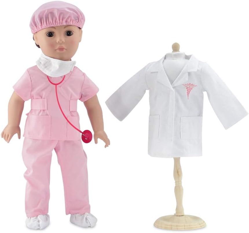 Emily Rose 18 inch Doll Clothes 7-PC Doctor Nurse Vet Hospital Scrubs Halloween Costume Gift Set with Includes Stethoscope Accessory | USA Business | Double Reinforced Stitching