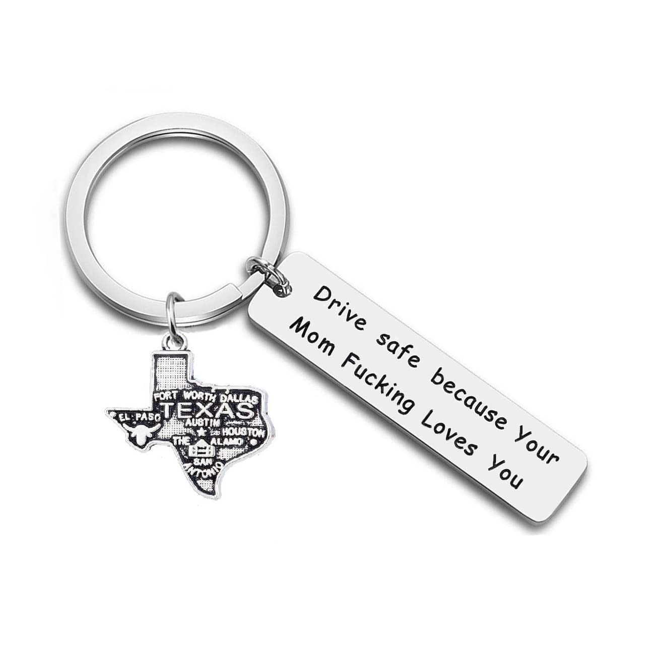 JJTZXInspirational Birthday Keychian New Driver Keychain From Mom for Son Daughter Drive Safe Keychain (TX-Texas)