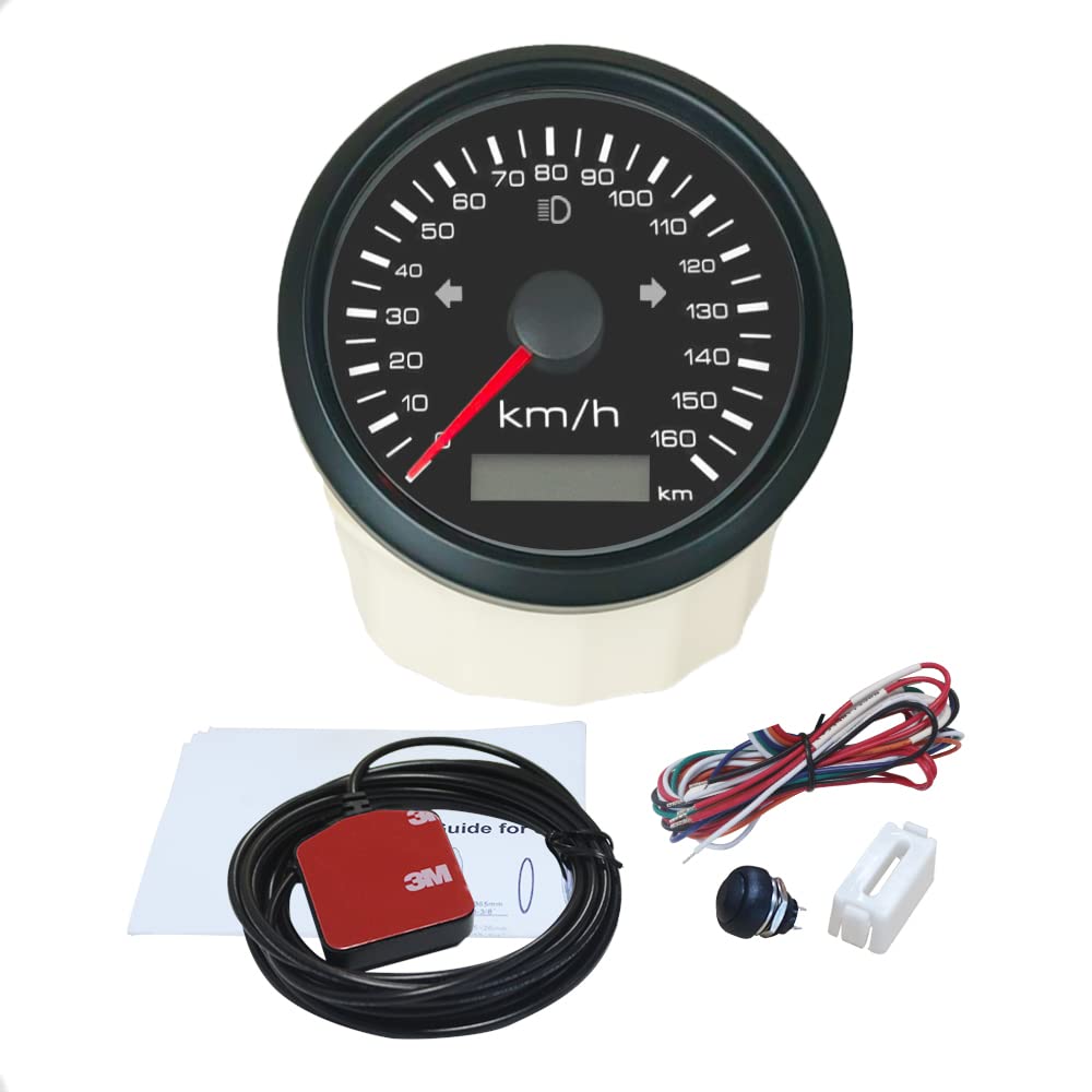 ELING Velocímetro GPS 0-160 km/h 999999 km cuentakilómetros 85 mm 9-32 V con retroiluminación roja amarilla para camión caravana SUV