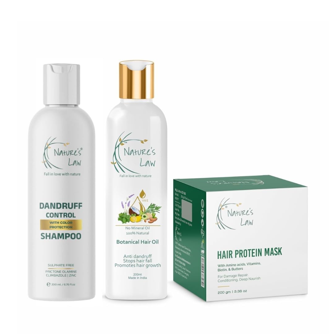 Nature's Law Sulfate-Free Hair Care Combo - Botanical Hair Growth Oil (200 ml) + Hair Shampoo Cum Conditioner (200 ml) + Protein Hair Mask (200 g) - For Deep Conditioning & Strength | Pack of 3-image-32