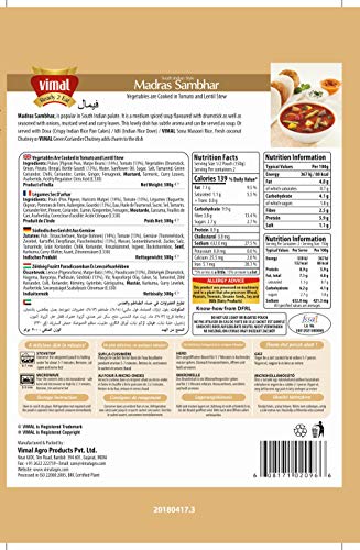 Image of VIMAL Ready to Eat Madras Sambhar Instant Mix Vegetarian with No Added Preservative and Colours - 300g Pack of 2