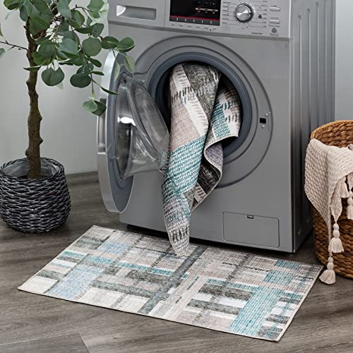 Decomall Nele Washable Runner Rug, Modern Plaid Non-Slip Long Rug For Hallway Kitchen, Multi 2’6”X9’ #TOP5