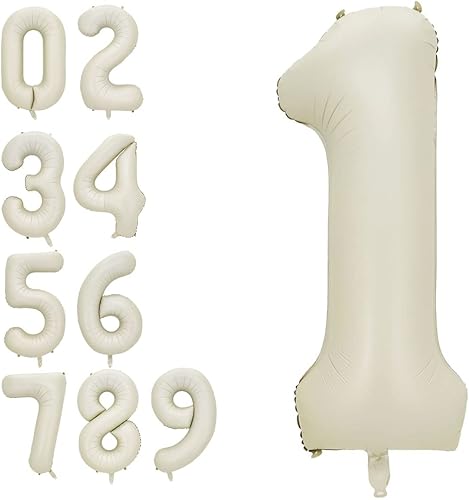 Globo de 40 pulgadas color blanco crema número 1 de papel de aluminio de helio Mylar digital 1 globos de números de arena blanca para fiesta de