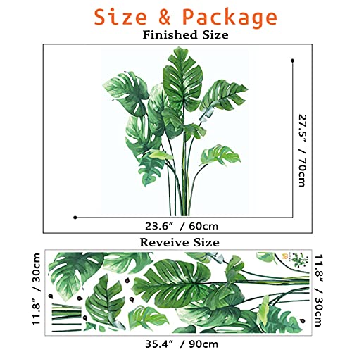 Leaf Wall Decals Monstera Leaf Tropical Plants Wall Stickers For Living Room, Palm Leaf Wall Posters Natural Green Plants Art Murals Vinyl Wallpaper For Bedroom Nursery Office #TOP6
