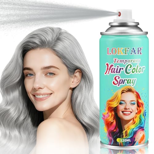 Silver Gray/Grey Hair Spray Temporary Hair Color Spray for Women Men, Washable Temporary Silver Gray/Grey Hair Dye Paint Wax Hairspray for Halloween Cosplay Festival Party Costume Makeup, 4.06 oz