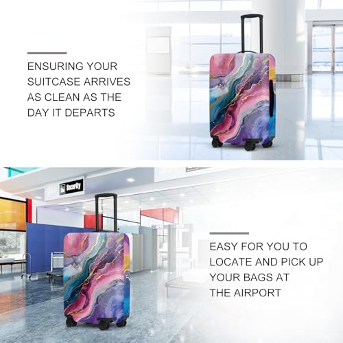 Image of Colorful Marble Texture Luggage Cover, Washable Suitcase Protector Abstract Color Flow Anti-scratch for 24 inch,26 inch Bag