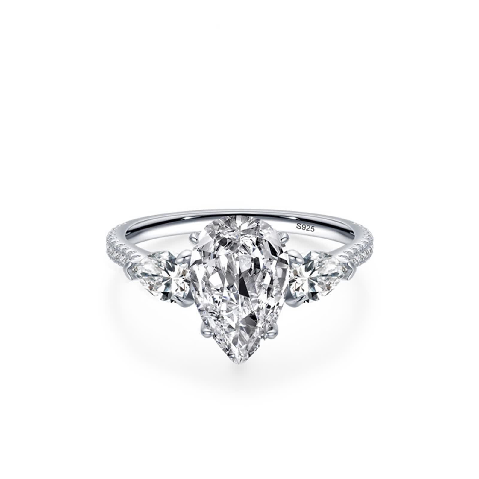 Bague en Argent 925, Bague Vintage Femme Grosse Pierre Précieuse en Forme De Goutte Zircone Cubique Forme De Poire Argent