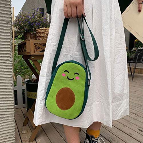 Fruit Avocado Shape Design Novelty Girls Purse Canvas Crossbody Bag Chic Shoulder Bag for Women, Green, Small3