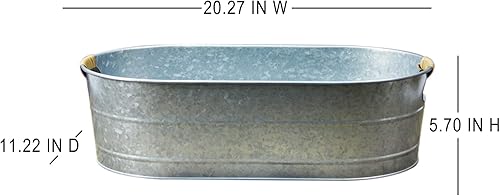 Miniatura 5 de Cubo de Hielo Galvanizado, 2 Piezas Tina de Bebidas Ovalada de 5 Galones, Cubos de Hielo Enfriadores de Bebidas para Fiestas, Cubo de Metal con