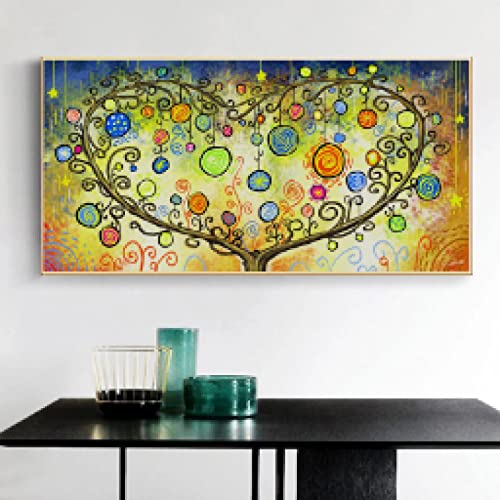 Toile arbre de cœur coloré pour salon | Tableau abstrait 50x100cm - 2
