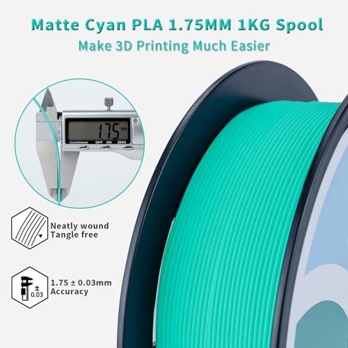 Image of ZIRO High Toughness 3D Printing PLA, Matte 1kg 1.75mm Spool, Cyan | Fit for Most FDM 3D Printer, 1.75mm 1KG Spool, Dimensional Accuracy + /-0.03mm, Colorful PLA FilamenT