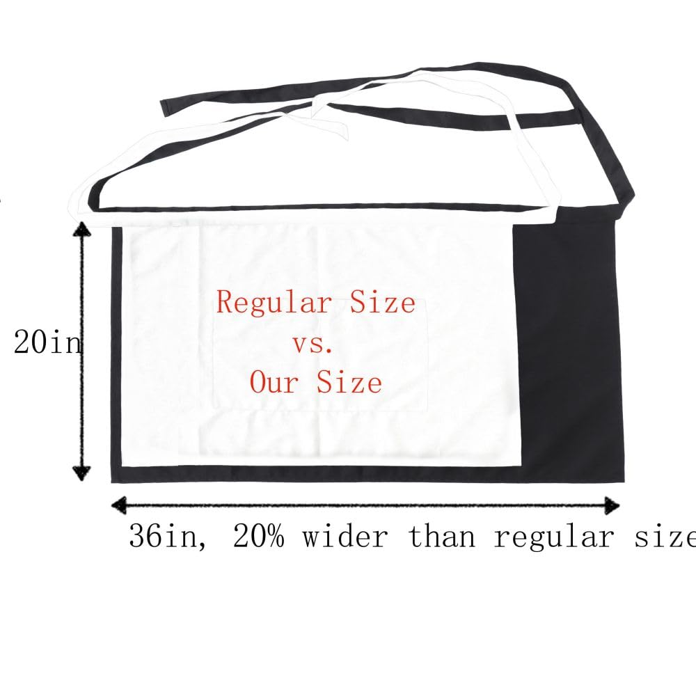 King Mills Unisex Waist/half Bistro Server Aprons With Pockets.plus Size Apron Xl Xxl Or Waist W40+,extra Large And Long Also Fits Big And Tall Men. Chef Or Waiter/waitress Apron.RD 2PK - Image 3