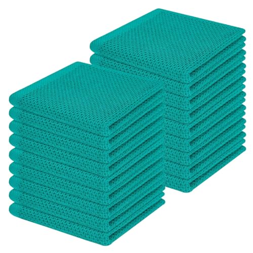 Image of Homaxy 100% Cotton Waffle Weave Kitchen Dish Cloths, Ultra Soft Absorbent Quick Drying Dish Towels, 12 x 12 Inches, 18-Pack, Teal