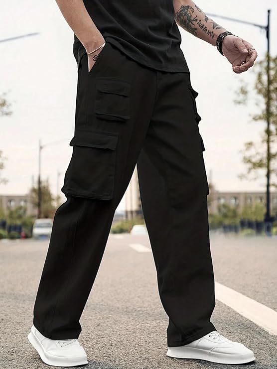 Image of Men Cargo Pants 100% Cotton | Relaxed Fit Utility Cargos for Men with 6 Pockets | Breathable Durable Fabric | Casual Streetwear Travel & Outdoor Pants