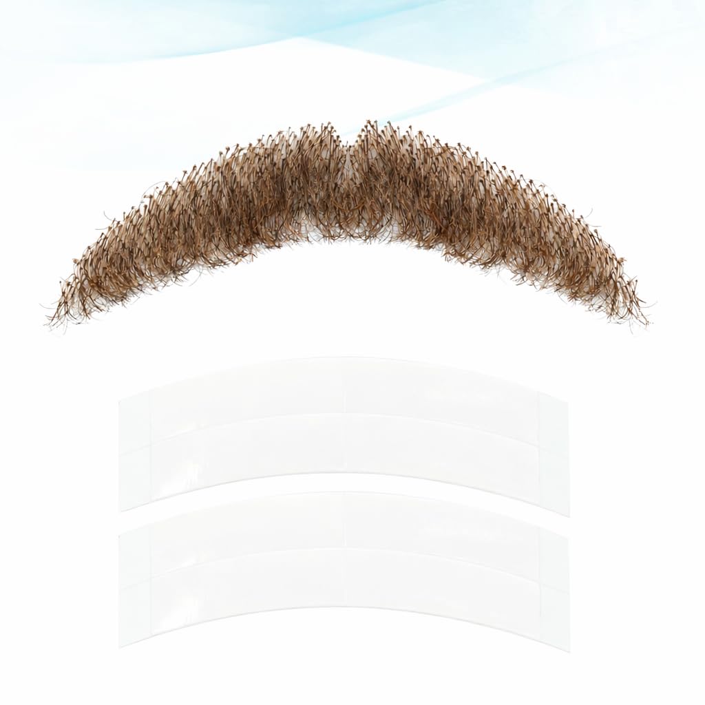Curly Brown Fake Beard & Fake Mustache for Men – Real Human Hair, Hand-Tied Lace, Reusable Natural-Looking Costume Facial Hair for Cosplay, Theater & Halloween