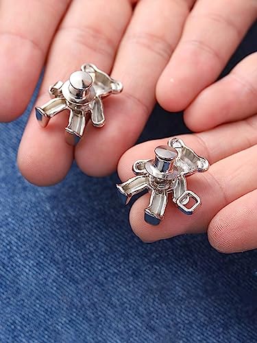 Image of 2pcs Cute Bear Button Pins for Jeans Adjustable Teddy Bear Button Pins Waist Buckle for Loose Jeans Pants, Detachable Buttons for Jeans Waist Buckle No Need Sewing Waist Tightener Clip (Bear Silver)