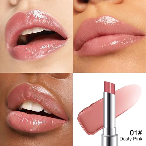 Image of Dusty Pink Honey Tinted Lip Balm for Women, Hydrating Lip Oil Stick Lip Gloss Lipstick for Mature Skin, Sheer Lightweight Moisturizing Lip Tint Balm with Natural Shine, Vegan & Cruelty-Free