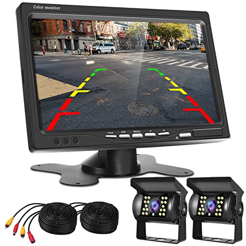 Camara Trasera Camion - Podofo C&aacute;maras de Marcha Atr&aacute;s Resistente al Agua 7 Pulgadas TFT LCD Monitor + 2 x C&aacute;maras de Visi&oacute;n Trasera IR LED Visi&oacute;n Nocturna para Camiones Bus RV