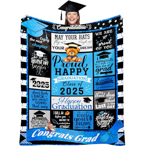 WUDEUI 2025 Graduation Gifts Blanket 50''x60'', Inspirational Quotes Print Flannel Throw Blanket for Graduates Decorations Class of 2025 for Her Him, High School College Graduation Decorations Ideas