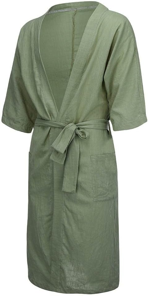 Men's Pajamas Linen Robes Thin Nightgown Men and Women Long Solid Color