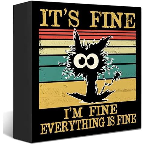 XYDEG Cubicle Decor Office Desk Decor, Desk Decorations Black Cat Wooden Box Sign,Office Decor for Women Men,Funny Cat Decorations For Home,Its Fine Im Fine Everythings Fine Black Cover