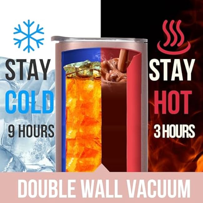 Onebttl Girls Trip Gifts for Women, Friends, Teens, Besties, Her - 20oz/590ml Stainless Steel Insulated Tumbler with Straw, Lid, Rose Gold