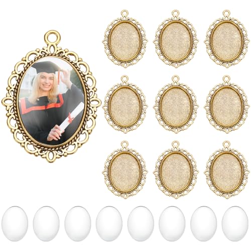 PH PandaHall Kit de 60 bandejas colgantes doradas, 30 bandejas ovaladas en blanco con bisel, 30 piezas de 25 x 18 mm, azulejos de cúpula de cristal para graduación, fotos, novia, ramo de boda