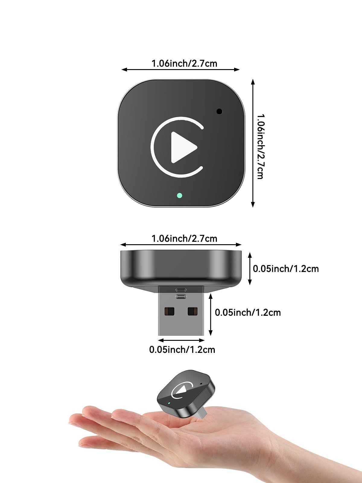 Spedal Adaptateur CarPlay/Android Auto sans Fil 5Ghz, Plug & Play, Compatible Voitures 2016+ (Systeme OEM) - Double Bande WiFi, Connexion Automatique Stable Rapide (USB-A)