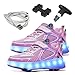 NYKJBD Chaussures à roulettes Lumineuses pour Filles Garçons Quatre Roues à Double Rangée Baskets de Skate USB Rechargeable Chaussures de Patins à roulettes pour Enfants à LED,Pink-39EU
