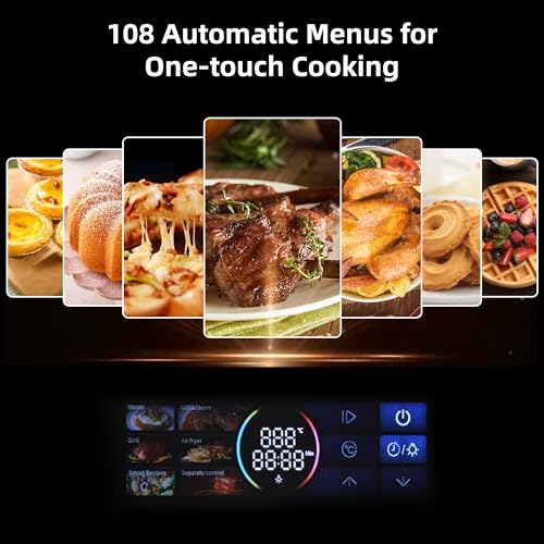 24" Built-in Electric Wall Oven, 2.5Cu.ft Capacity 3000W Single Wall Oven with Large View Window, Steam &Grill Oven 2 in1,8 Cooking Functions, 3D Surround Heating, Colorful LED Screen, Black