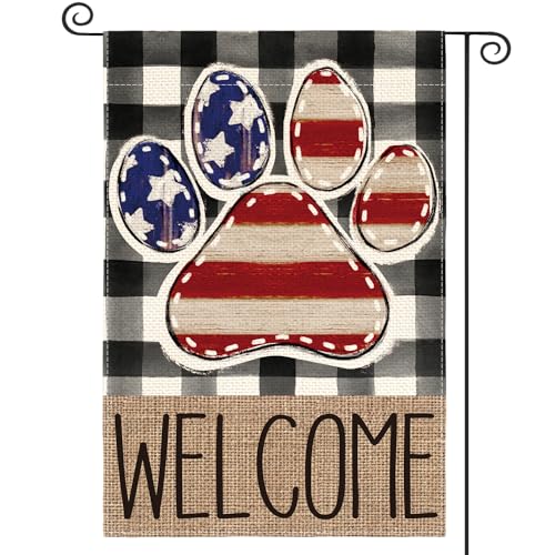 AVOIN colorlife Welcome Paw Patriotic 4th of July Garden Flag 12x18 Inch
