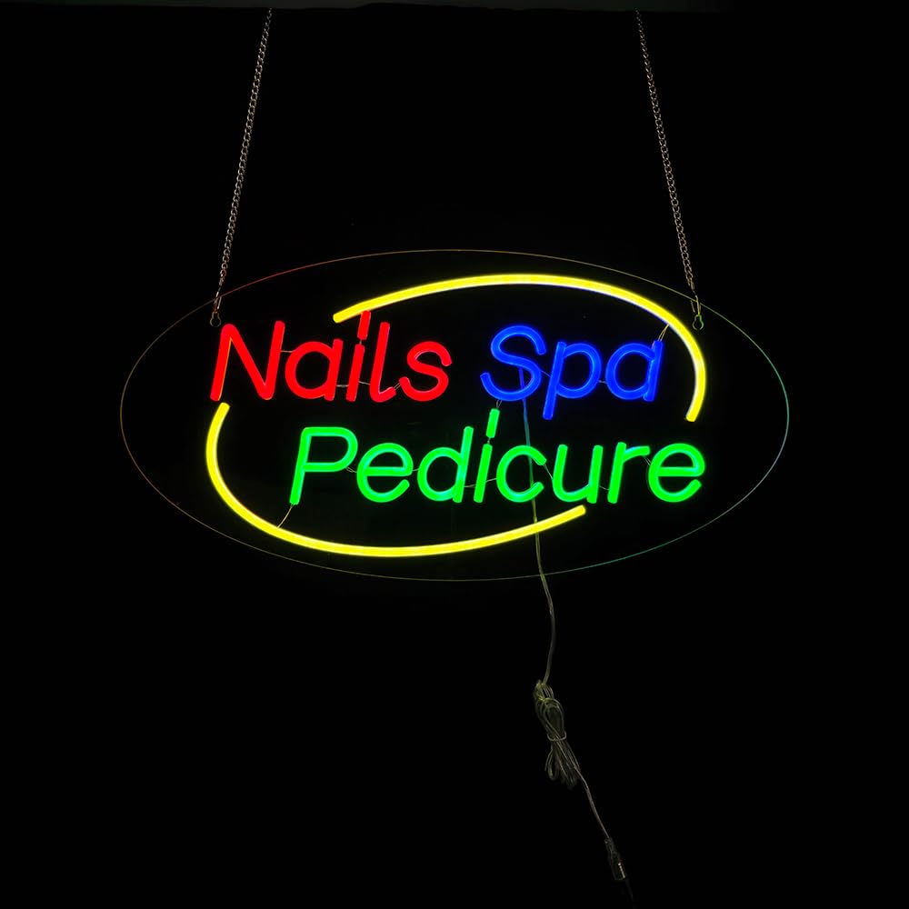 LED Nails Spa Pedicure Neon Sign, 24"×12", Business Signboards for Beauty Bar & Salon, Skincare Studio, Pure Clear Acrylic Backboard, Suitable for Store Wall Window