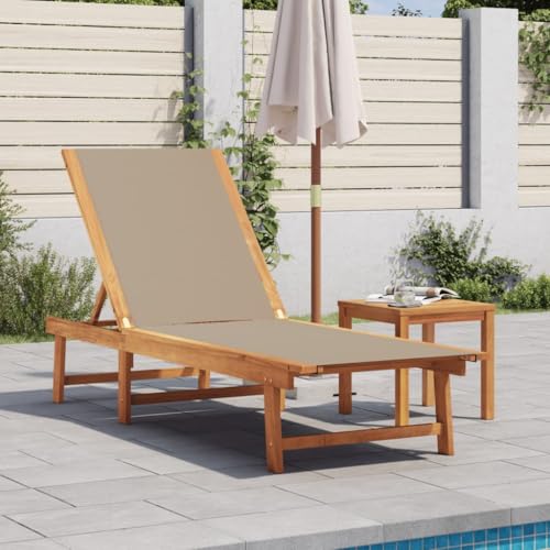 Transat Jardin avec Table, Bois d'Acacia Massif et Textilène, Dossier Réglable 5 Positions, Résistant aux Intempéries, Transat Jardin Exterieur, Bains de...