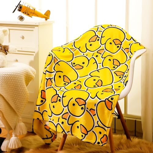 SmoothNovelty Cute Rubber Duck Throw Blanket Cartoon Ducky Gift Decorative Soft Fleece Ducky All Season Blankets Cozy Flannel Carpet for Bed Chair Car Sofa Couch Bedroom(Yellow 50 X 40)