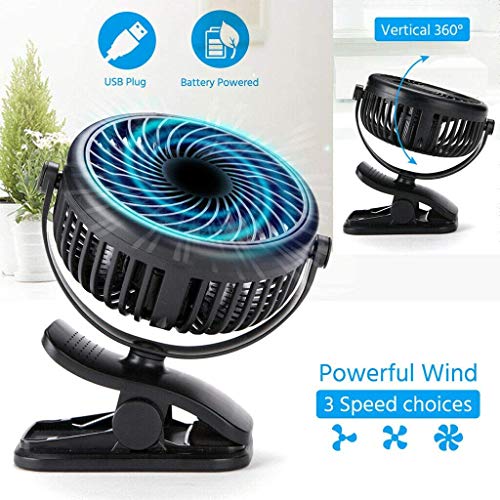 Miconi Ventilatore USB,Mini Portatile Ventilatore da Scrivania con Clip,3 Velocità,Rotazione di 360 ° Ricaricabile Ventilatore da Tavolo Silenzioso per Ufficio/Scrivania/Casa/Letto/Viaggio/Passeggino