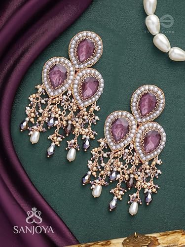 Image of SANJOYA by EVERSTYLISH Embroidered Earrings for Women | Pastel Stone & Beaded Dangler Earrings | Ethnic Jewelry for Weddings, Festivals & Special Occasions