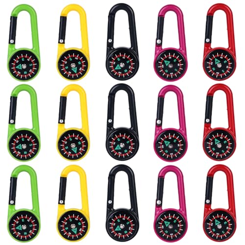 15 Pcs Kompass Mit Karabinerhaken, Kompass Schlüsselanhänger, Kompass Karabiner Outdoor, Mini Kompass Taschenkompass Schlüsselanhänger Karabiner Für Camping, Wandern,Reisen