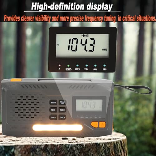 Image of 7400mWh Emergency Weather Radio, Solar Hand Crank NOAA AM FM Portable Radio | Built-in Flashlight, Phone Charger, SOS Alarm & Digital Display, Perfect for Hurricane Survival Camping Outdoor Emergency Use