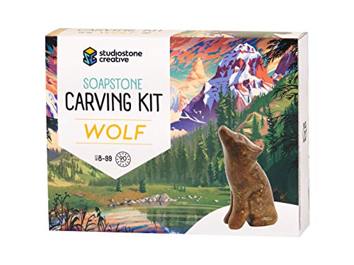 STUDIOSTONE CREATIVE DIY Arts & Crafts Carving Kit Kids Adults Wolf Sculpture Soapstone