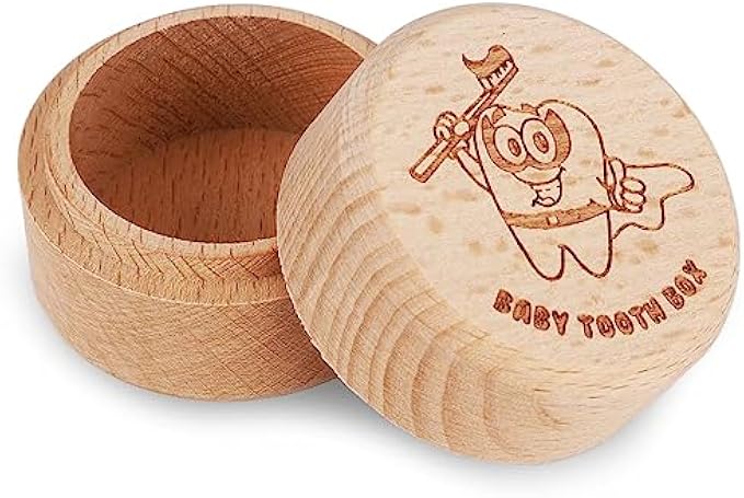 Wooden Tooth Box, Tooth Fairy Box for Baby Tooth Storage Box Tooth Box Keepsake for Boys, Girls, Tooth Loss Birthday Gifts (Cartoon Style)