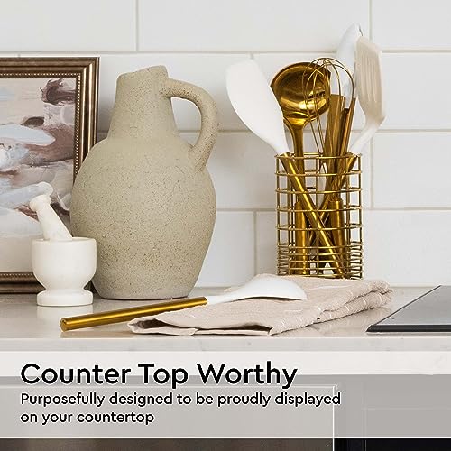 Gold Kitchen Utensils Set – 7-Piece White Silicone Cooking Tools with Gold Utensil Holder – Luxury Kitchen Accessories for Stylish Cooking and Serving, Ideal for Gifting - Image 3