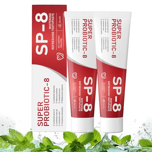 SP8 Probiotics Whitening Toothpaste SP8 New Upgraded Fluoride-Free & Probiotic-Infused Formula Ultra Fresh Mint for Deep Cleaning & Long-lasting Fresh Breath 4.23oz-2-Pack